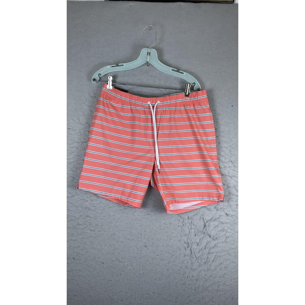 Bonobos Shorts Mens Medium Pink Stripe 7 Inseam Swim Trunks Quick Dry Drawstring